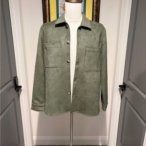 Olive Green Mens Suede Trucker Jacket